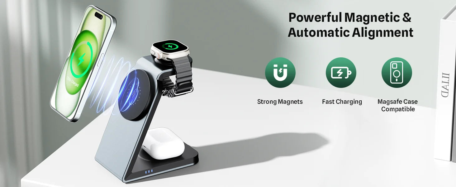 3 in 1 Magnetic Wireless Charging Station MagSafe Charger Stand